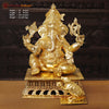 Bronze Ganesh Seated Beautifully Craved With Fine Details Made in the Villages of Tamil nadu 33" Front View