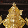 Brass Ganesh Seated Beautifully Craved With Fine Details Made in the Villages of Tamil Nadu, Gold Finish 33"