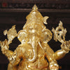 Brass Ganesh Seated Beautifully Craved With Fine Details Made in the Villages of Tamil Nadu, Gold Finish 33"