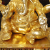 Brass Ganesh Seated Beautifully Craved With Fine Details Made in the Villages of Tamil Nadu, Gold Finish 33"