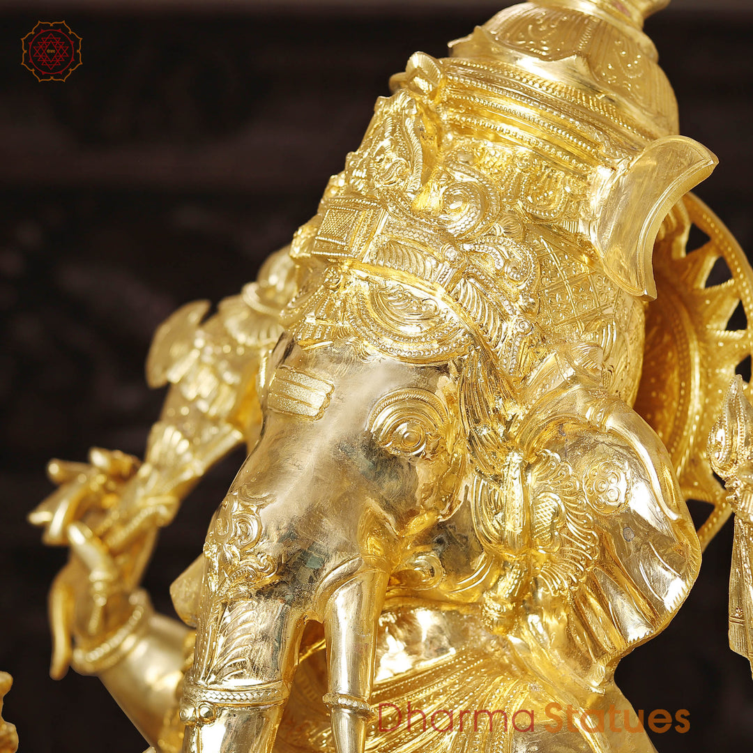Bronze Ganesh Seated Beautifully Craved With Fine Details Made in the Villages of Tamil nadu 33"