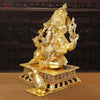 Brass Ganesh Seated Beautifully Craved With Fine Details Made in the Villages of Tamil Nadu, Gold Finish 33"