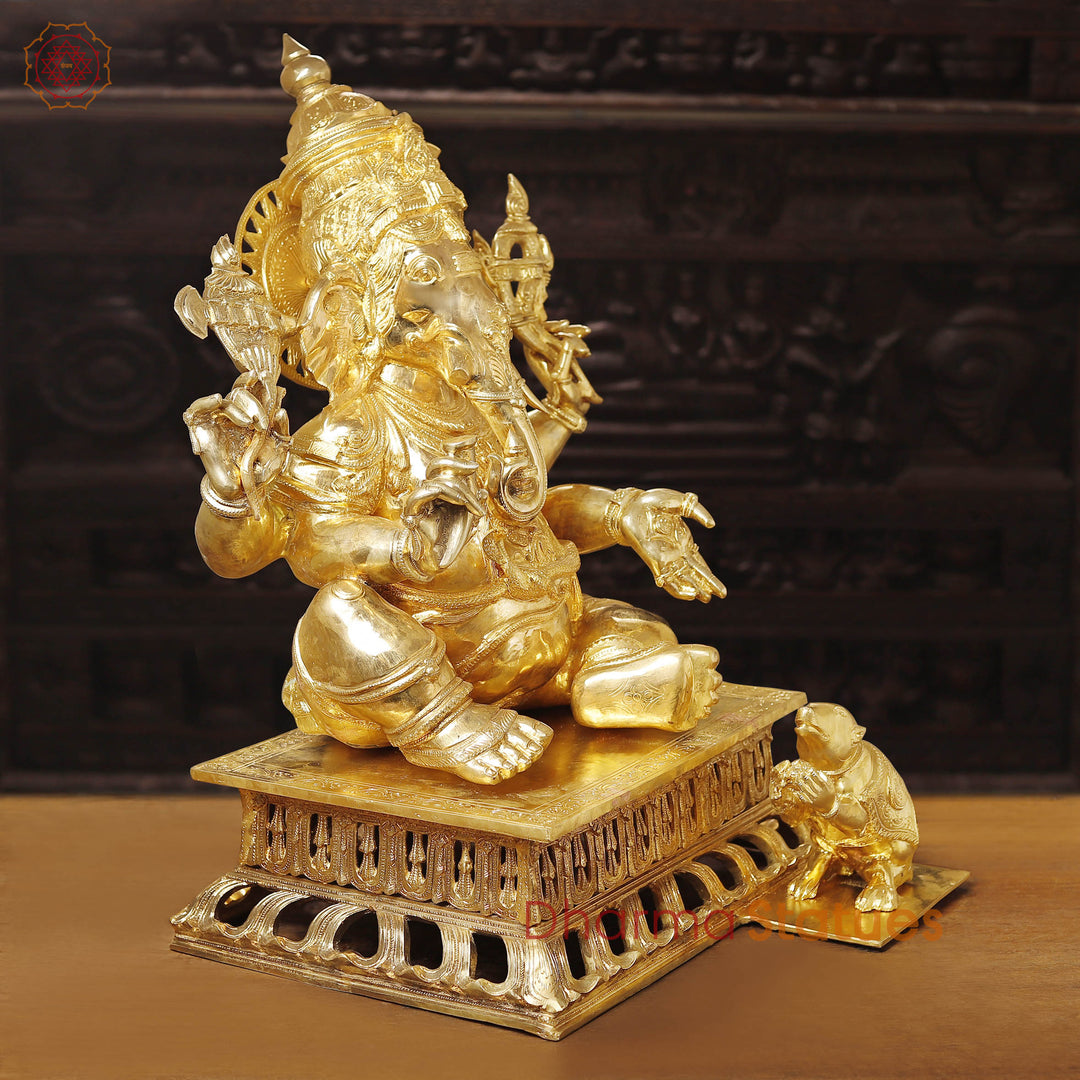 Bronze Ganesh Seated Beautifully Craved With Fine Details Made in the Villages of Tamil nadu 33"