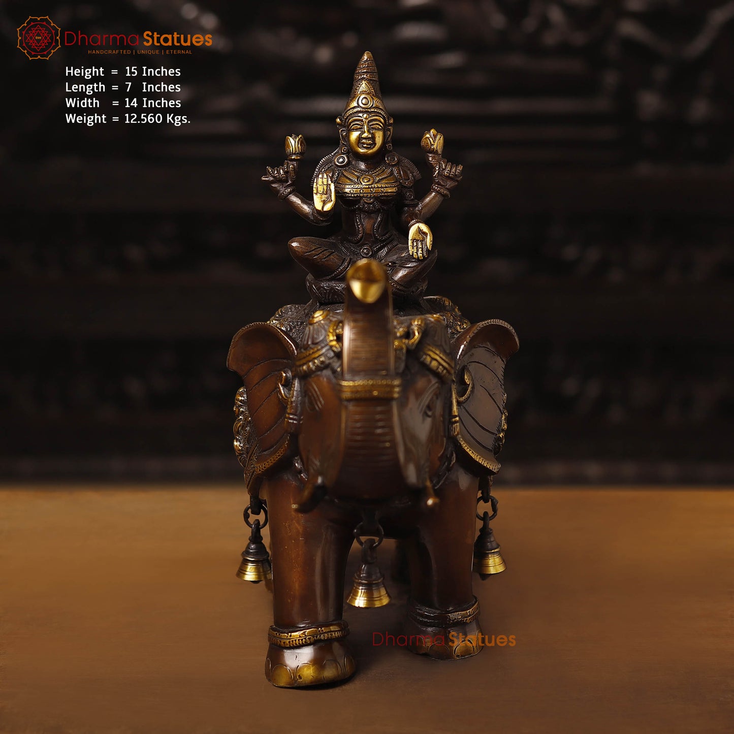Brass Lakshmi Statue, Ashtalakshmi Ensemble, Bronze and Golden Finish 15"