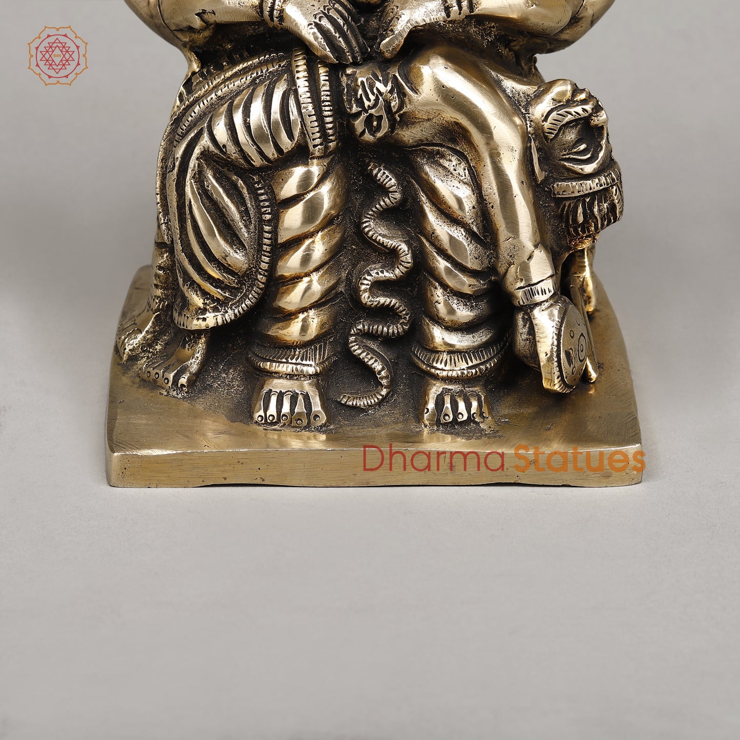 Brass Narasimha, Killing Hiranyakashipu On Throne with Sheshnaag, Fine Golden Finish, 9"