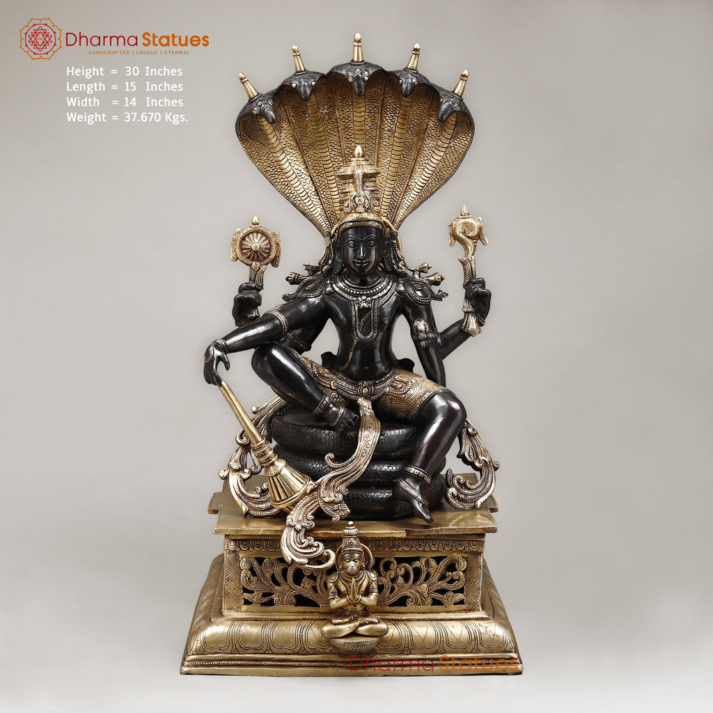 Brass Vishnu seated (Maha Abhishekam Posture) Royal Black Finish 30" Specially crafted masterpiece, created with 100 hours of perfection.