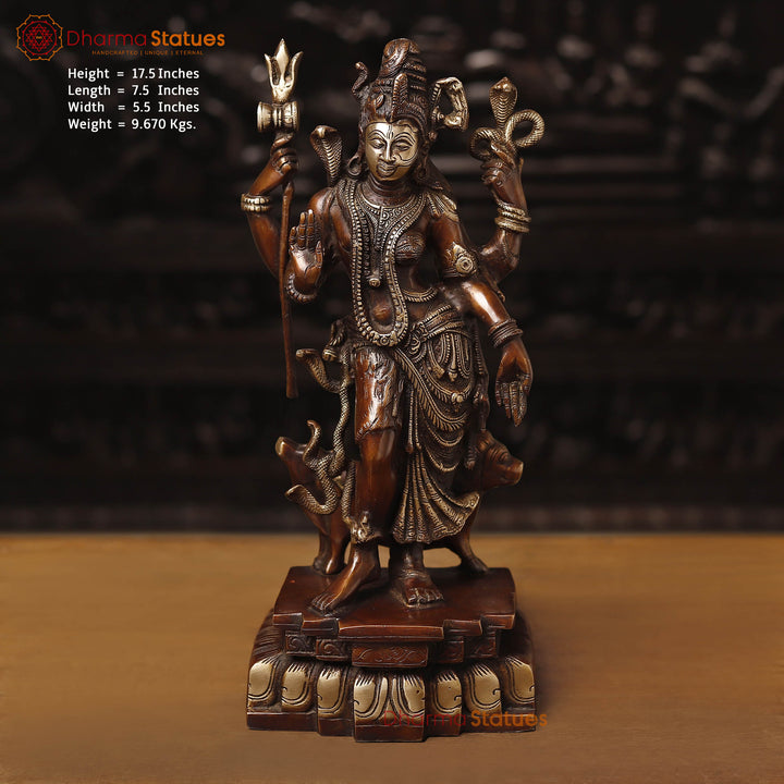 Brass Ardhanarishvara standing,copper and gold, 17.5" Front View