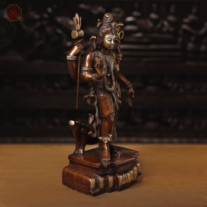 Brass Ardhanarishwar Idol, Timeless Unity, Copper Finish with Golden Hues, 17.5"