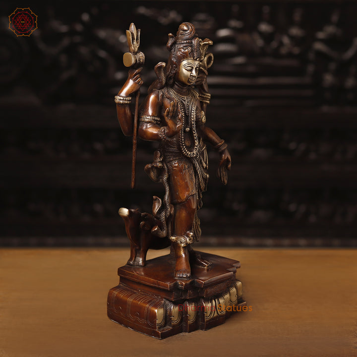 Brass Ardhanarishwar Statue, Standing, Copper Finish 17.5" side view