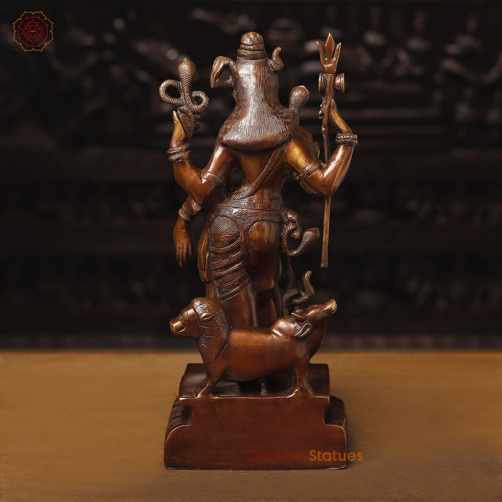 Brass Ardhanarishwar Idol, Timeless Unity, Copper Finish with Golden Hues, 17.5"