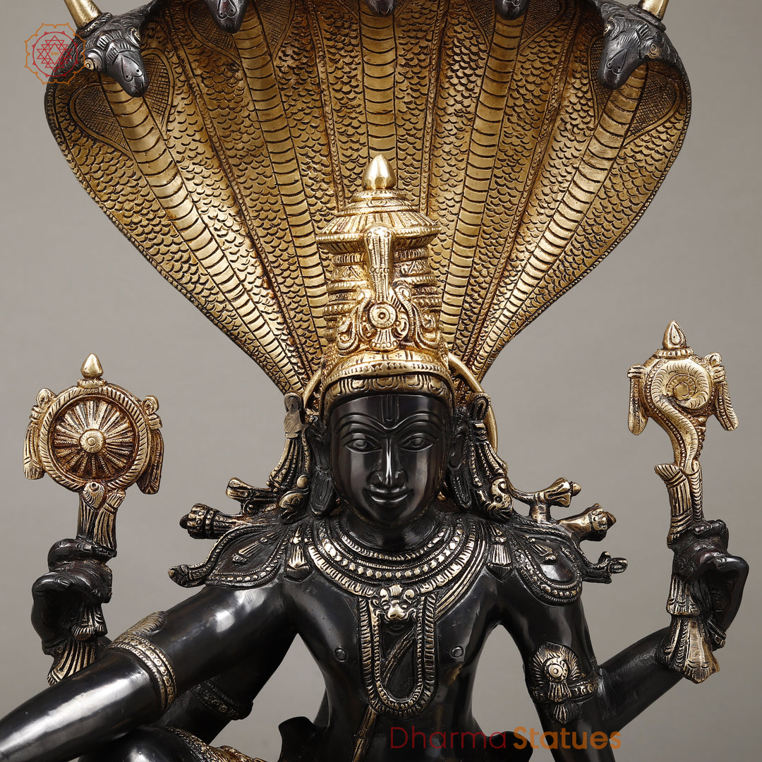 Brass Vishnu seated (Maha Abhishekam Posture) Royal Black Finish 30" Specially crafted masterpiece, created with 100 hours of perfection.