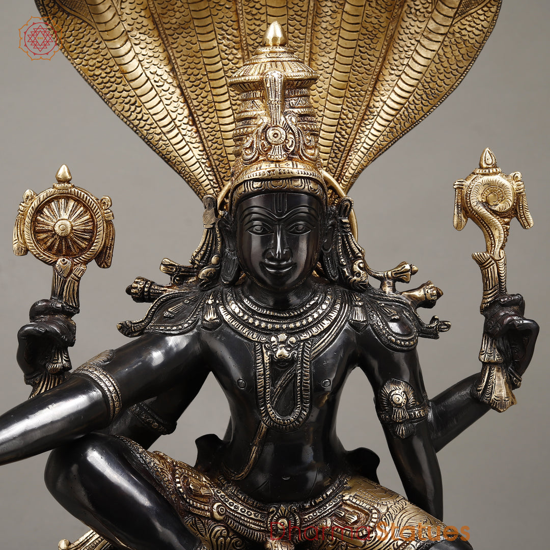 Brass Vishnu seated (Maha Abhishekam Posture) Royal Black Finish 30" Specially crafted masterpiece, created with 100 hours of perfection.