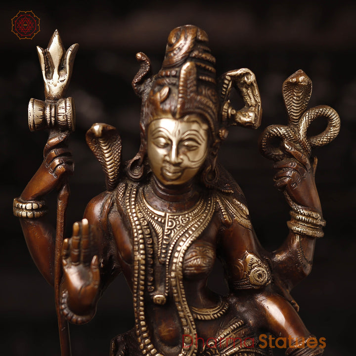 Brass Ardhanarishwar Idol, Timeless Unity, Copper Finish with Golden Hues, 17.5"