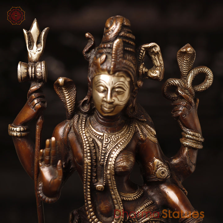 Brass Ardhanarishwar Statue, Divine Luminescence, Copper Finish in Golden Accent, 17.5"