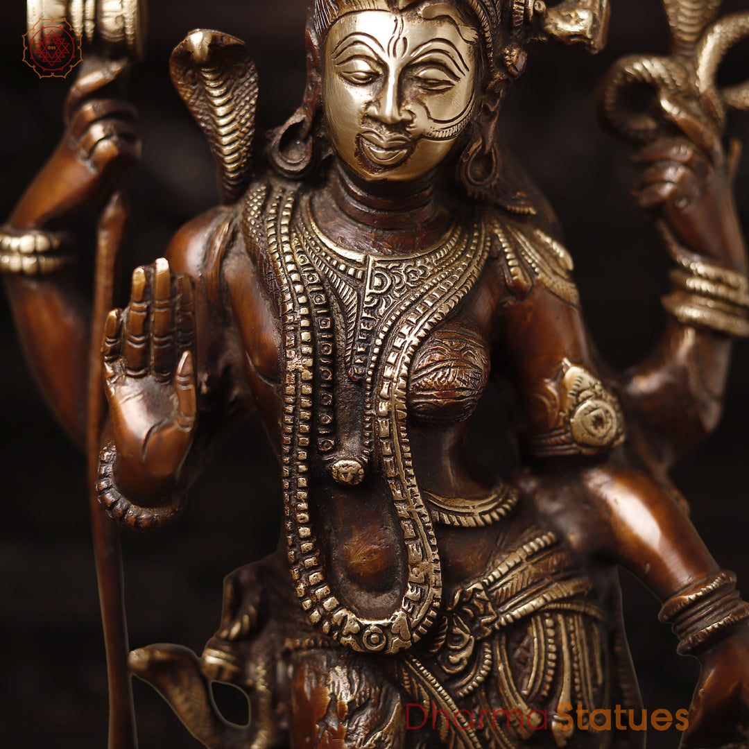 Brass Ardhanarishwar Statue, Divine Luminescence, Copper Finish in Golden Accent, 17.5"