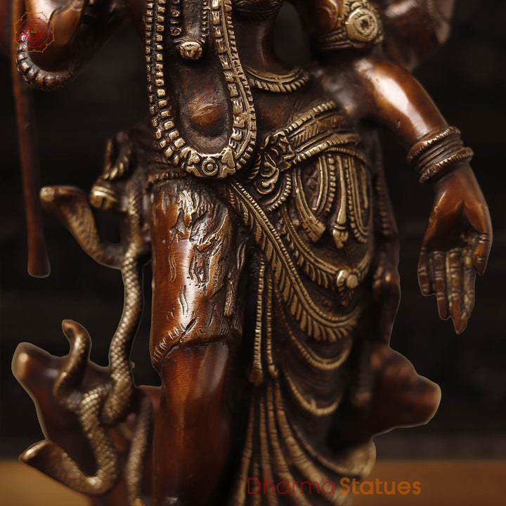 Brass Ardhanarishwar Idol, Timeless Unity, Copper Finish with Golden Hues, 17.5"