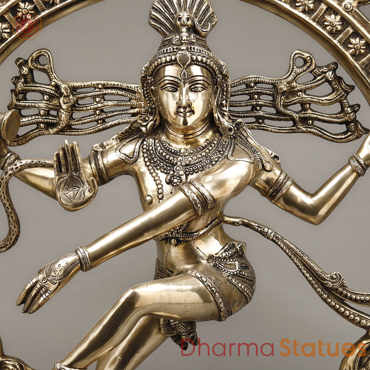 Brass Natraj Idol, Dancing Lord Shiva, Golden Finish 33"