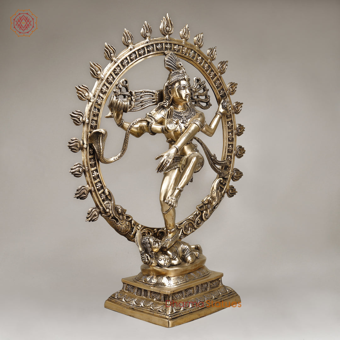 Brass Natraj Idol, Dancing Lord Shiva, Golden Finish 33"