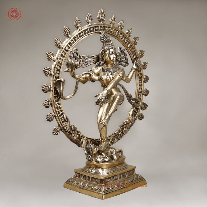 Brass Natraj Idol, Dancing Lord Shiva, Golden Finish 33"