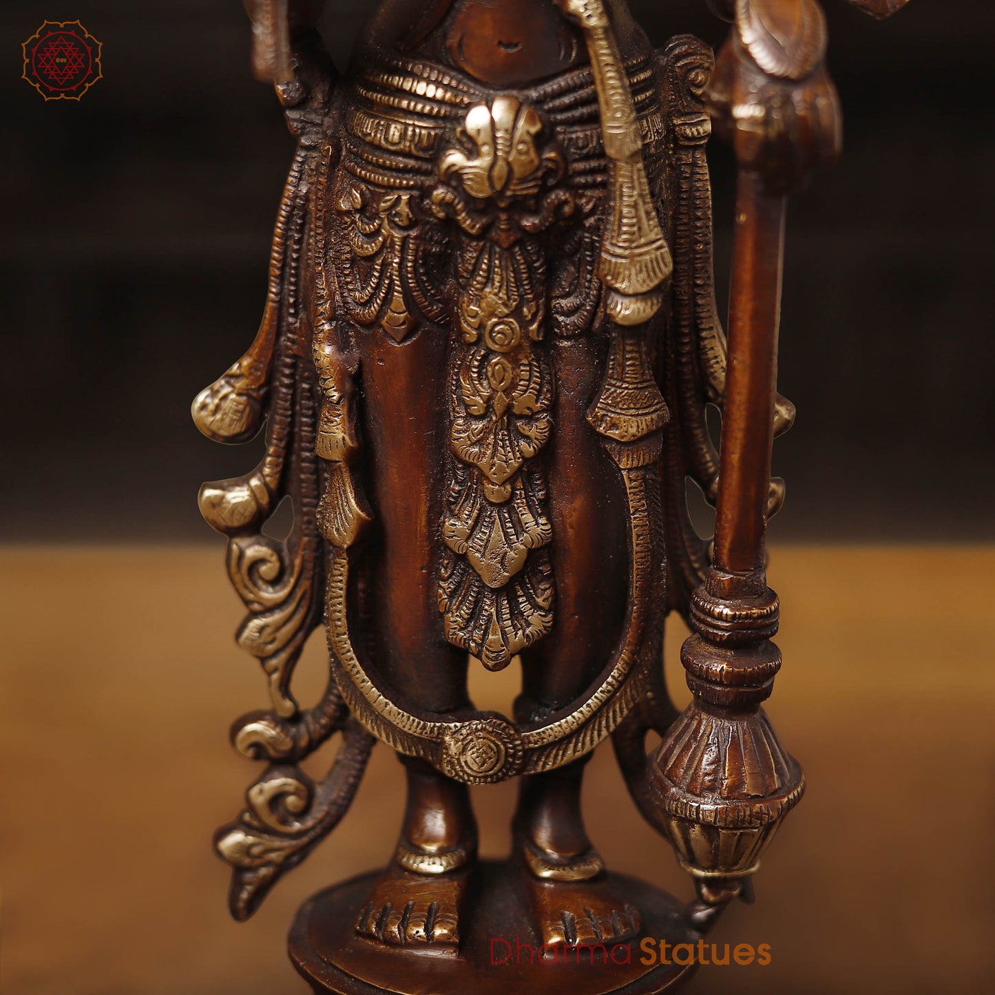 Brass Vishnu Lakshmi Idol, Fine Copper & Golden Finish, 12.5"