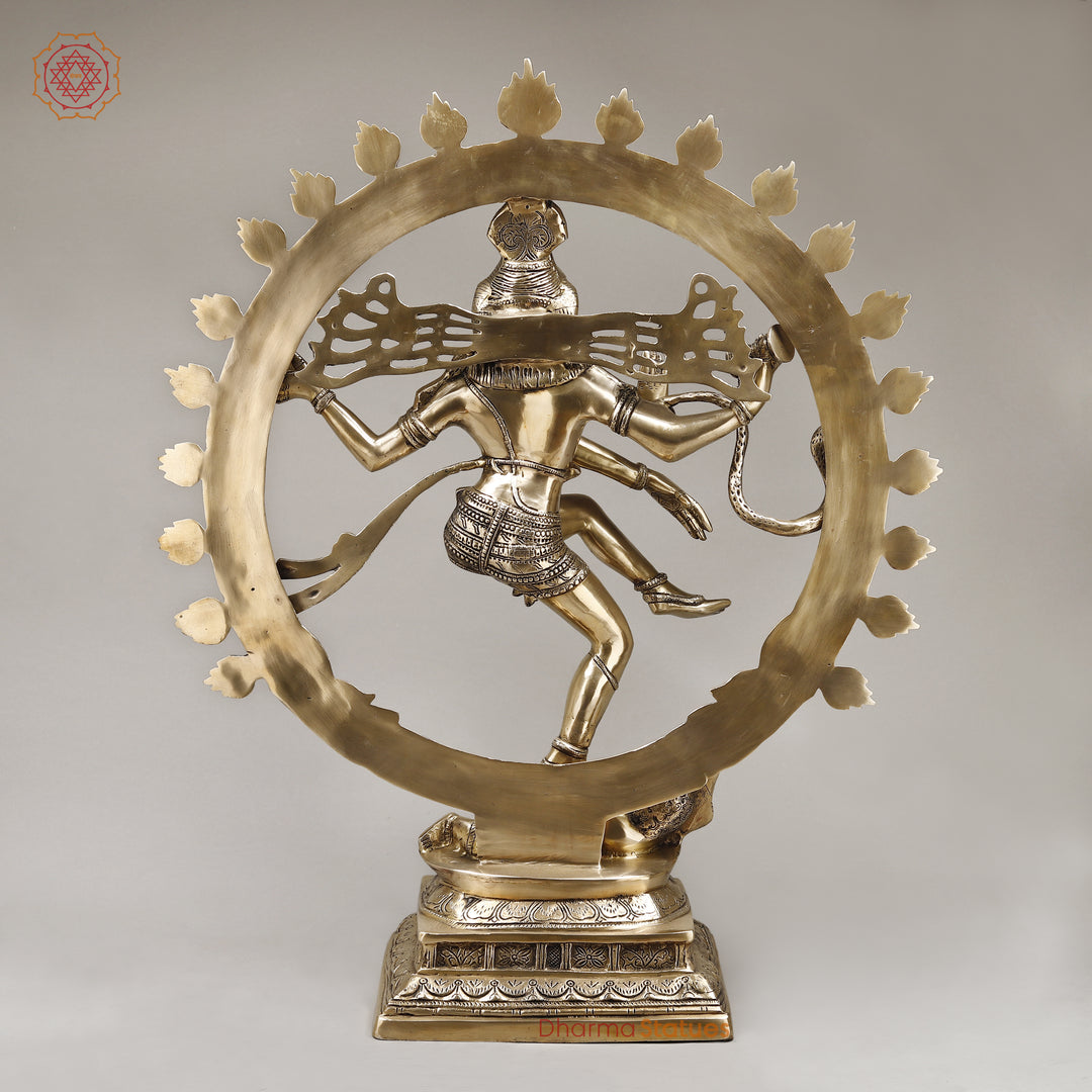 Brass Natraj Idol, Dancing Lord Shiva, Golden Finish 33"