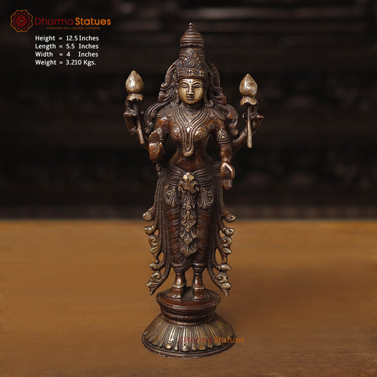 Brass Lakshmi Idol, Radiant Wealth Embodiment, Gold and Copper Finish. 12.5"