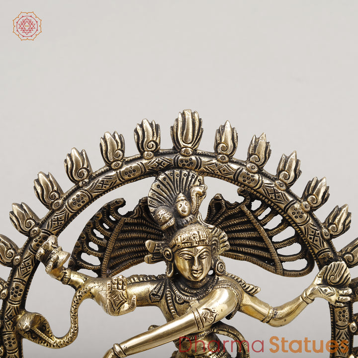 Brass Natraj Idol, Dancing Lord Shiva, Golden Finish 12"