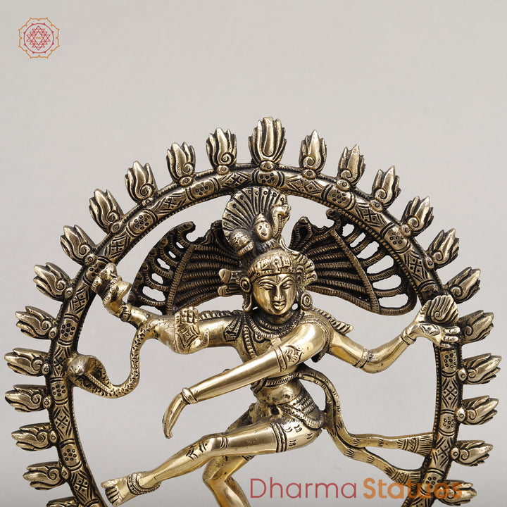 Brass Natraj Idol, Dancing Lord Shiva, Golden Finish 12"