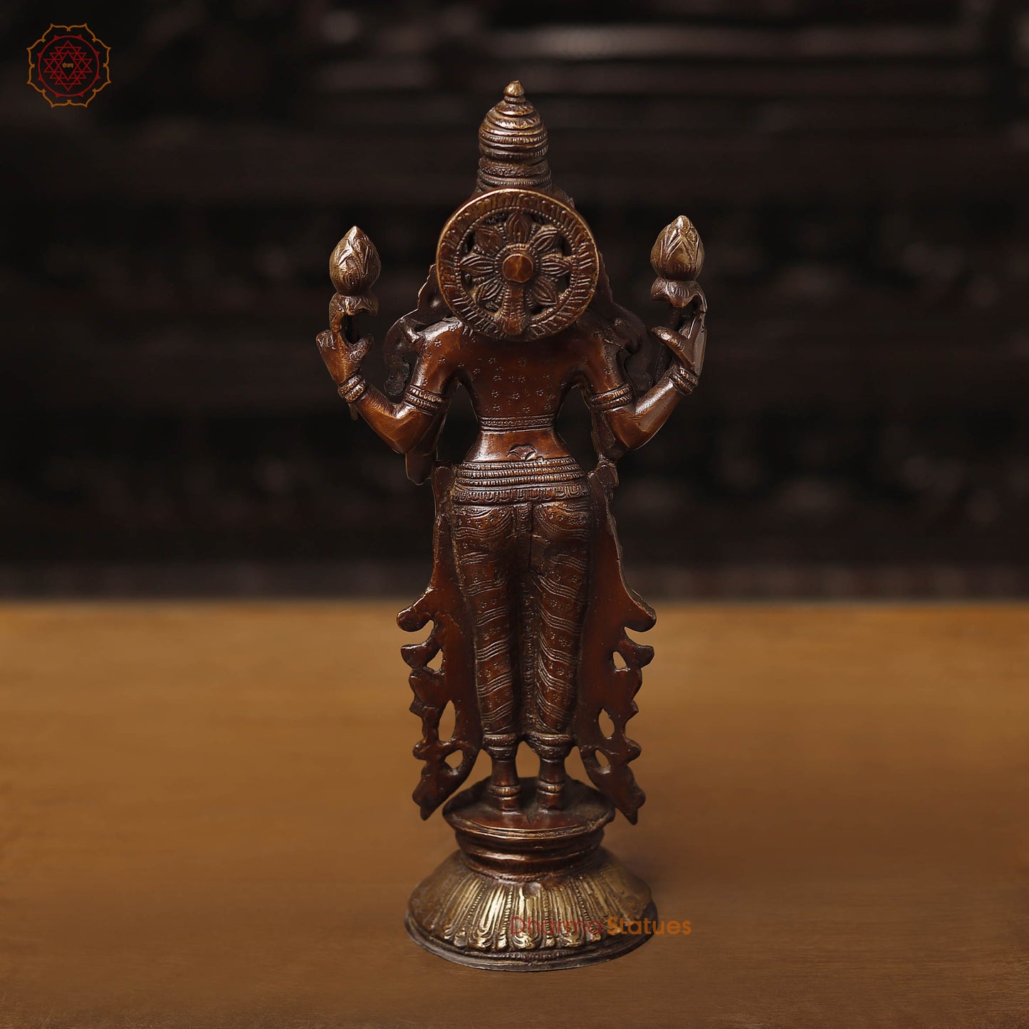 Brass Lakshmi Idol, Radiant Wealth Embodiment, Gold and Copper Finish. 12.5"