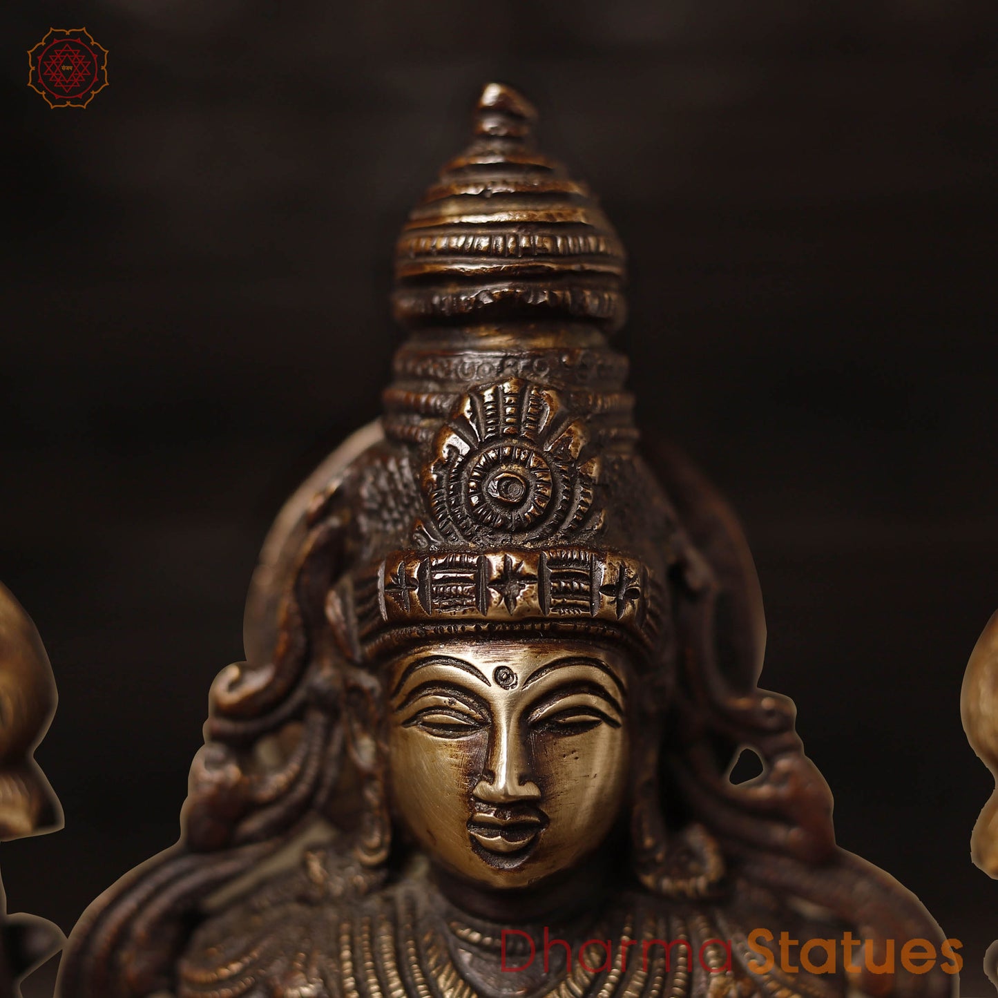 Brass Vishnu Lakshmi Idol, Fine Copper & Golden Finish, 12.5"