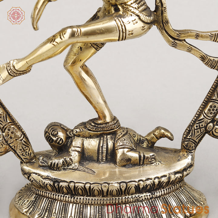 Brass Natraj Idol, Dancing Lord Shiva, Golden Finish 12"