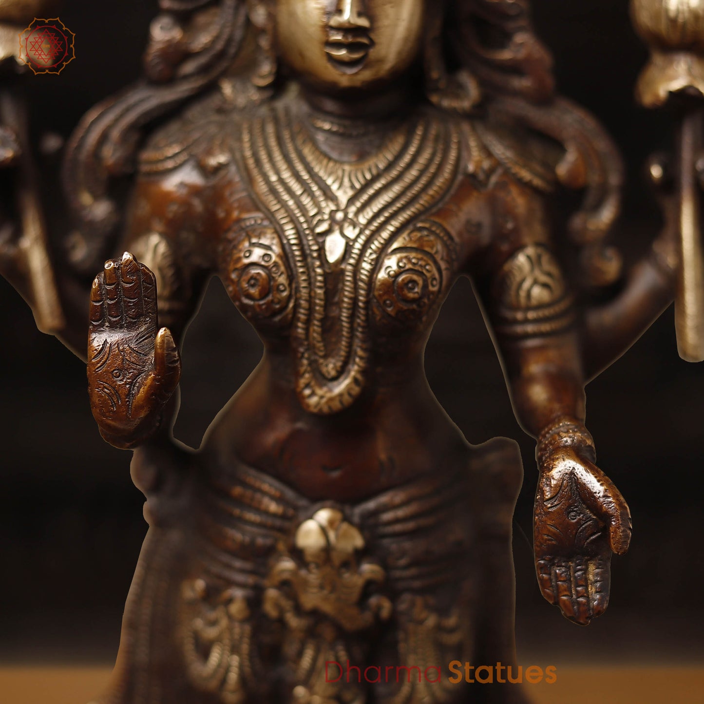Brass Lakshmi Idol, Radiant Wealth Embodiment, Gold and Copper Finish. 12.5"