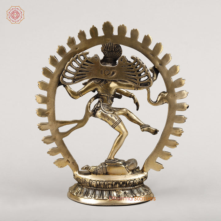 Brass Natraj Idol, Dancing Lord Shiva, Golden Finish 12"