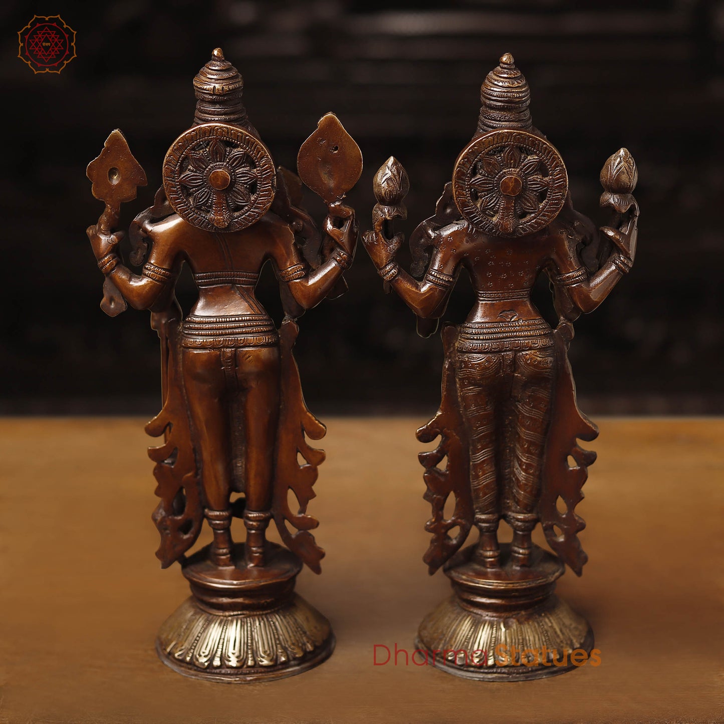 Brass Vishnu Lakshmi Idol, Fine Copper & Golden Finish, 12.5"