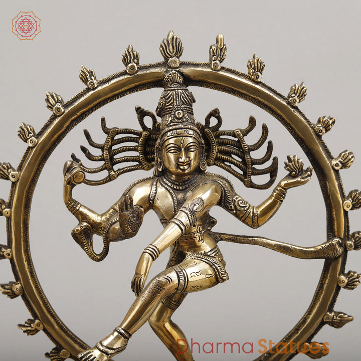 Brass Natraj Idol, Dancing Lord Shiva, Smooth Finish 15"