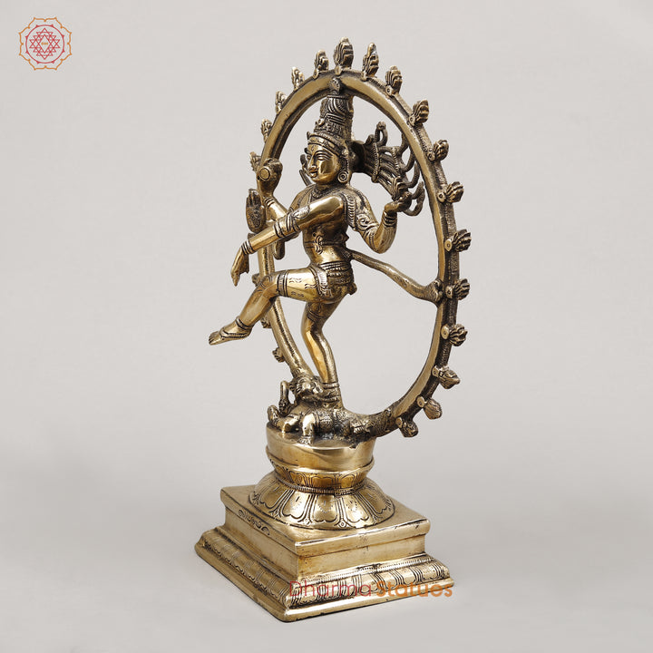 Brass Natraj Idol, Dancing Lord Shiva, Smooth Finish 15"