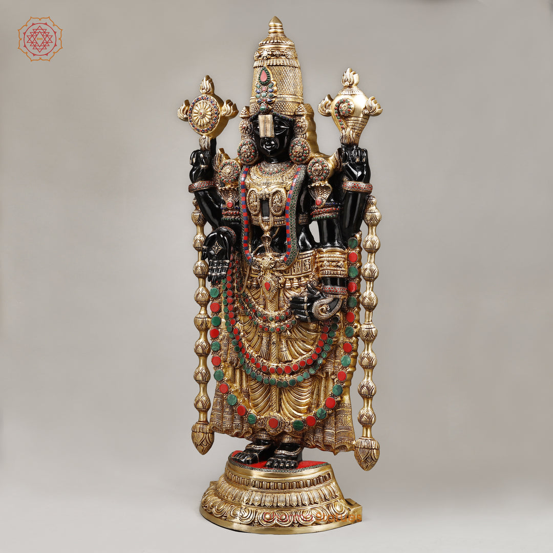 Brass Tirupati Balaji (Venkateshvara), Black finish with Stone Work, 46" Crafted With 100 Hours of Workmanship.