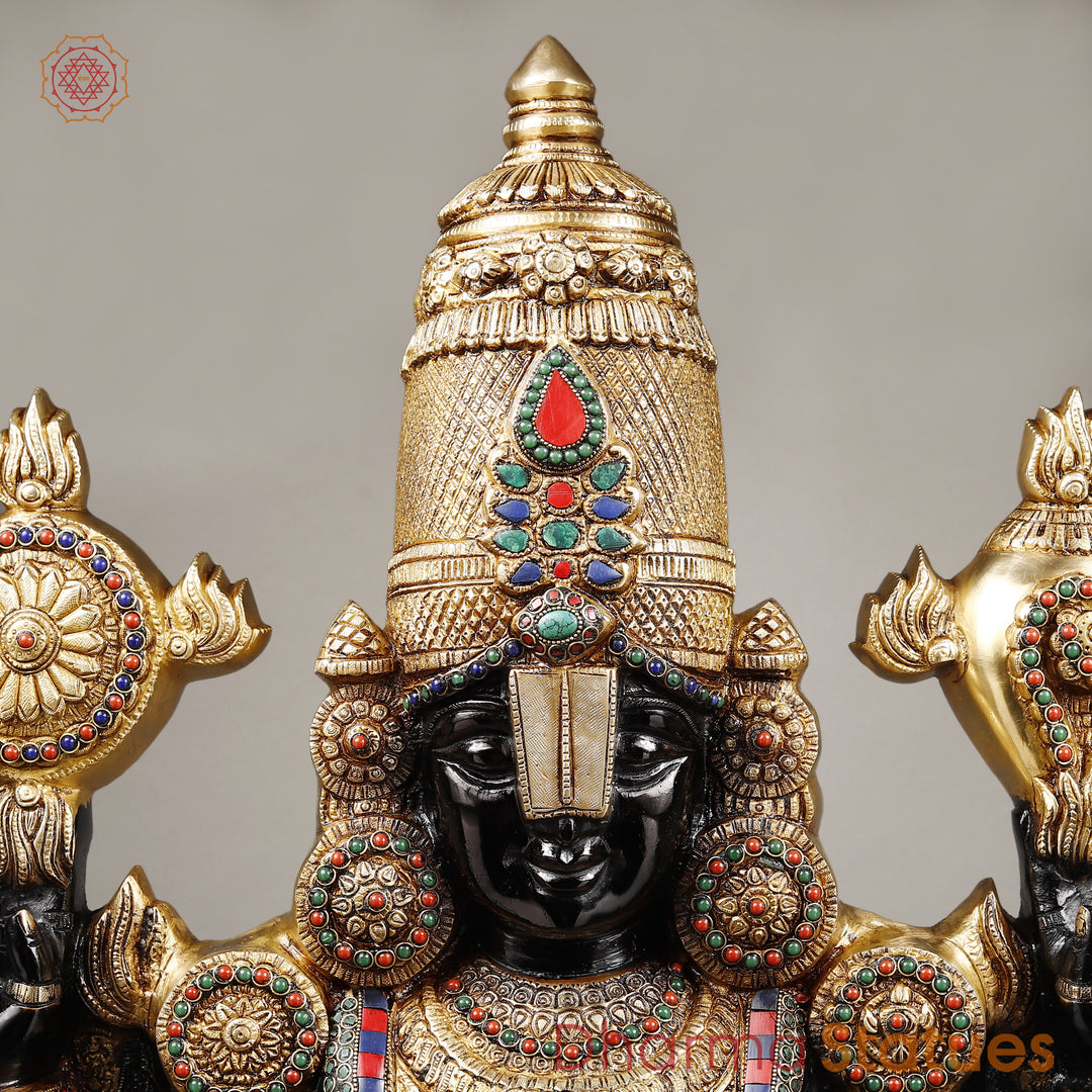 Brass Tirupati Balaji (Venkateshvara), Black finish with Stone Work, 46" Crafted With 100 Hours of Workmanship.