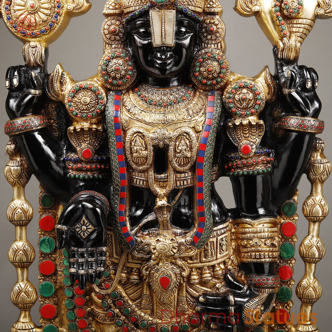 Brass Tirupati Balaji (Venkateshvara), Black finish with Stone Work, 46" Crafted With 100 Hours of Workmanship.