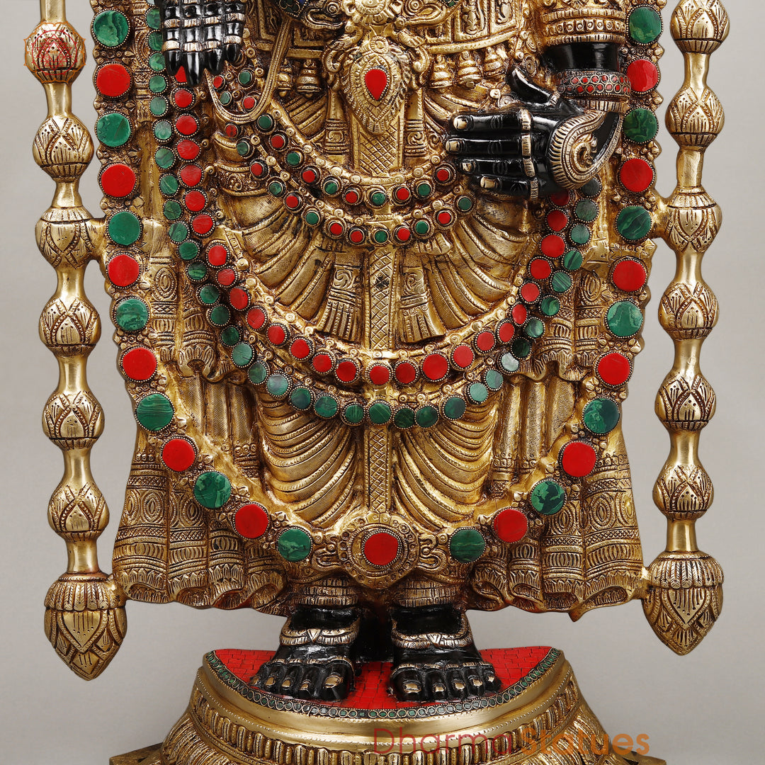 Brass Tirupati Balaji (Venkateshvara), Black finish with Stone Work, 46" Crafted With 100 Hours of Workmanship.