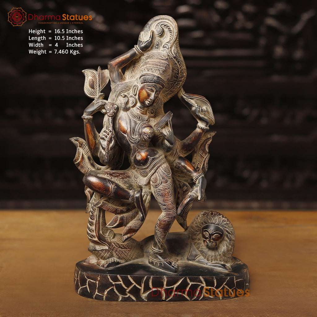 Brass Ardhnarishwar Idol, Antique Copper finish, 16.5" Front View