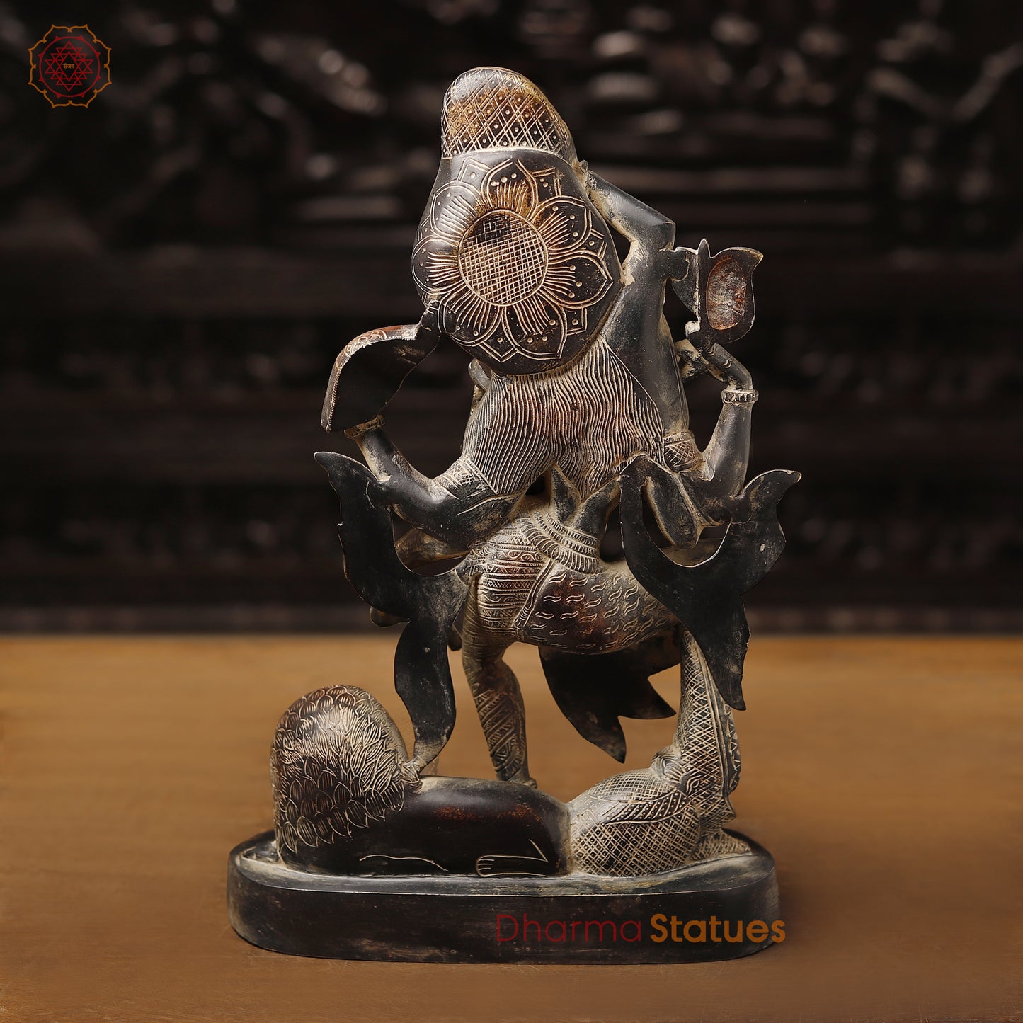 Brass Ardhnarishwar Idol, Dancing With Elephant and Lion On Base 16.5" (Copper) back view