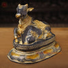 Brass Nandi Idol, The Eternal Protector, Black Patina with Golden Hues 10"