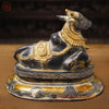 Brass Nandi Idol, The Eternal Protector, Black Patina with Golden Hues 10"