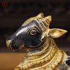 Brass Nandi Idol, The Eternal Protector, Black Patina with Golden Hues 10"