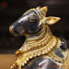 Brass Nandi Idol, The Eternal Protector, Black Patina with Golden Hues 10"