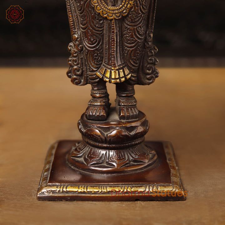 Brass Deep Lakshmi, Standing Position Deeplakshmi Holding 8 Lamps in Her Hands 15"