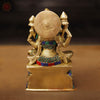 Goddess Lakshmi Brass Idol, Seated On Lotus, Golden Finish with Stone Work 8"