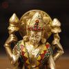 Goddess Lakshmi Brass Idol, Seated On Lotus, Golden Finish with Stone Work 8"