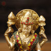 Goddess Lakshmi Brass Idol, Seated On Lotus, Golden Finish with Stone Work 8"